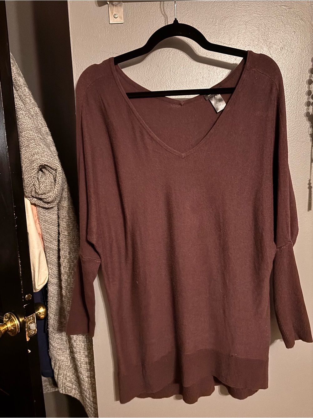 Ann Taylor V-Neck Long Sleeve Sweater in Deep Brown
